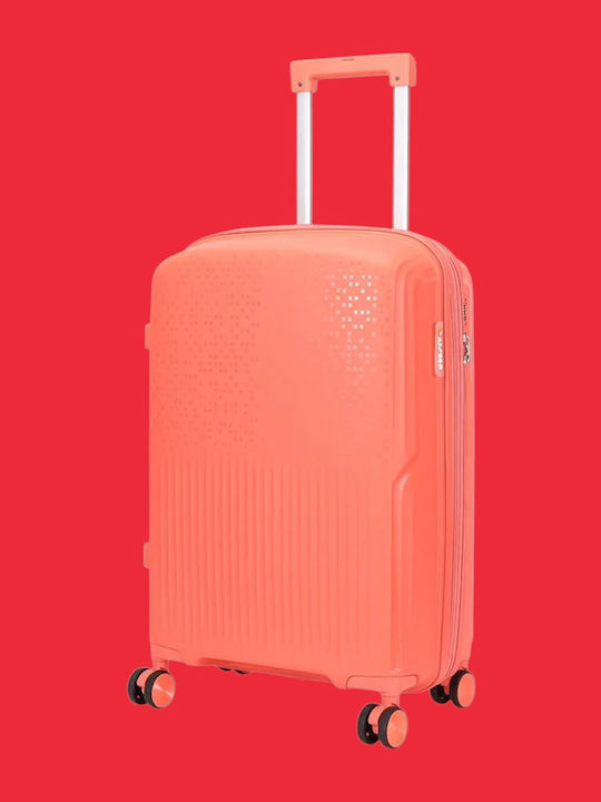Amber Cabin Hard Suitcase Peachy Red with 4 Wheels Height 55cm