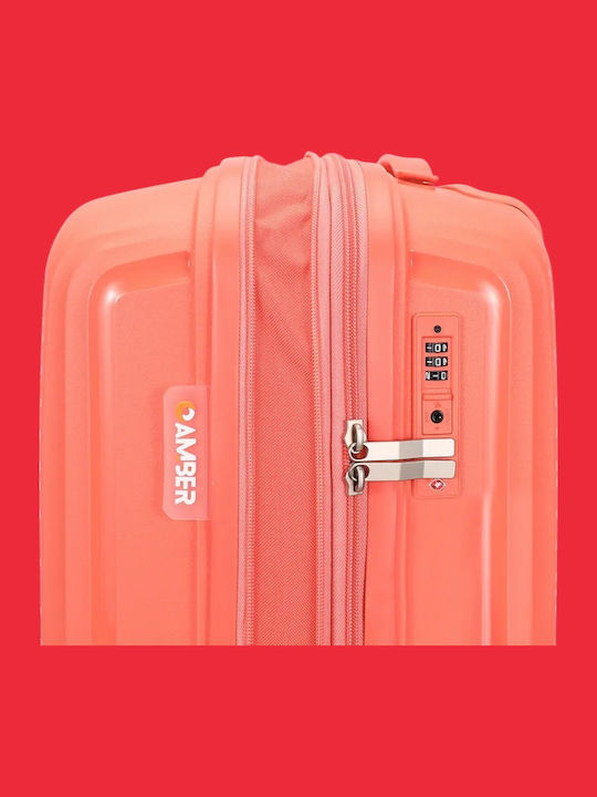Amber Cabin Hard Suitcase Peachy Red with 4 Wheels Height 55cm