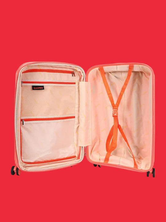 Amber Cabin Hard Suitcase Peachy Red with 4 Wheels Height 55cm