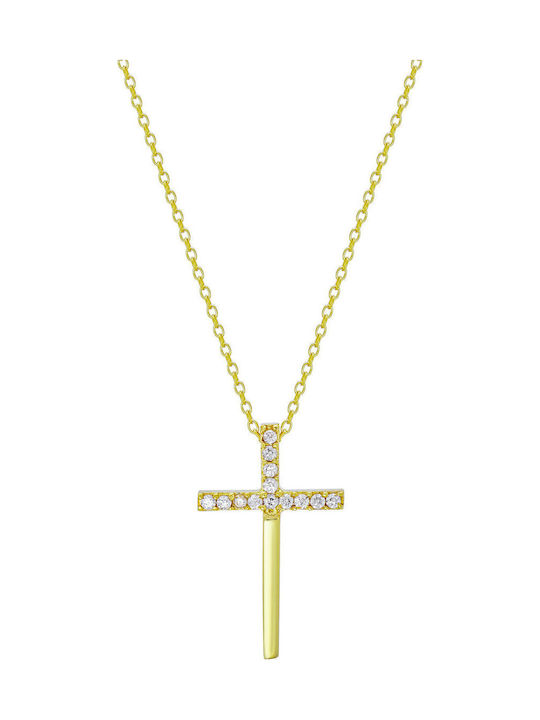 Kiriakos Gofas Damen Gold Kreuz 9K mit Kette
