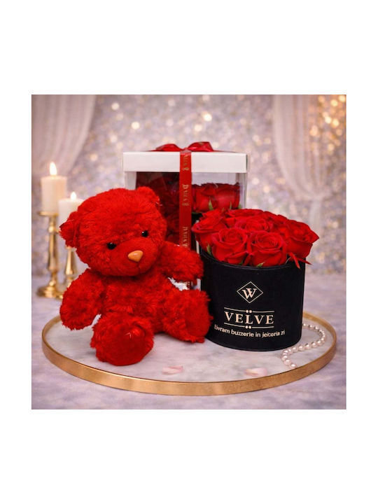 Pachet Special De Valentine Tommy Bear Aranjament 20 Cm 7 Trandafiri Săpun În Cutie Elegantă