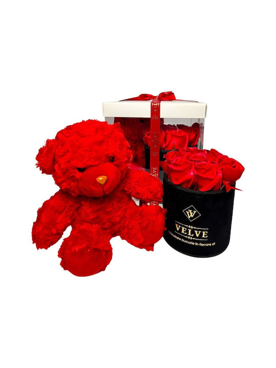 Pachet Special De Valentine Tommy Bear Aranjament 20 Cm 7 Trandafiri Săpun În Cutie Elegantă