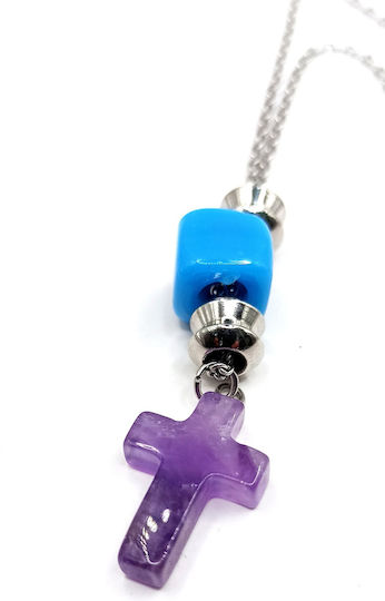 Γουρι Αυτοκινητου Athinodorou Handmade Ατσαλινο Σταυρο Ημιπολυτιμο Λιθο Αμεθυστο 05mm00030