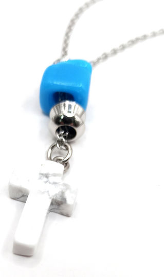 Car Charm Athinodorou Handmade Steel Cross Semi-Precious Stone Chalcedony 05mm00034