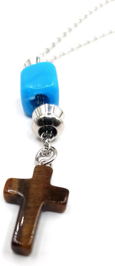 Car Charm Athinodorou Handmade Steel Cross Semi-Precious Stone Tiger Eye 05mm00032