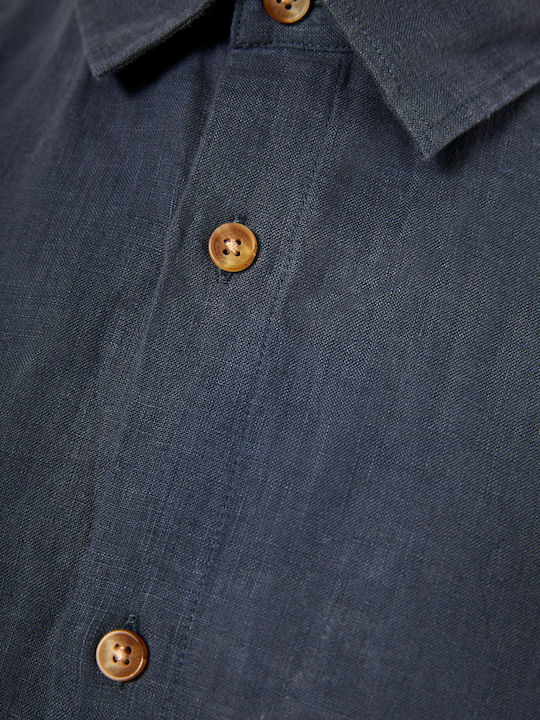 Funky Buddha Long Sleeve Linen Shirt in Regular Fit Gray