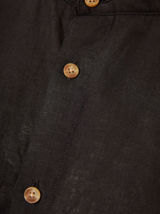 Long Sleeve Linen Shirt in Regular Fit Black