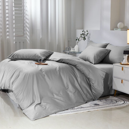 Σετ Παπλωματοθήκη Βαμβακέρή Μονή 160x240cm 1 Μαξιλαροθήκη & 1 Σεντόνι Γκρι