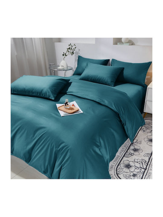 Σετ Παπλωματοθήκη Βαμβακέρή Μονή 160x240cm 1 Μαξιλαροθήκη & 1 Σεντόνι Τιρκουάζ