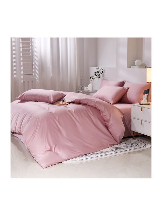 Cotton Single Duvet Cover Set 160x240cm 1 Pillowcase & 1 Bed Sheet Pink