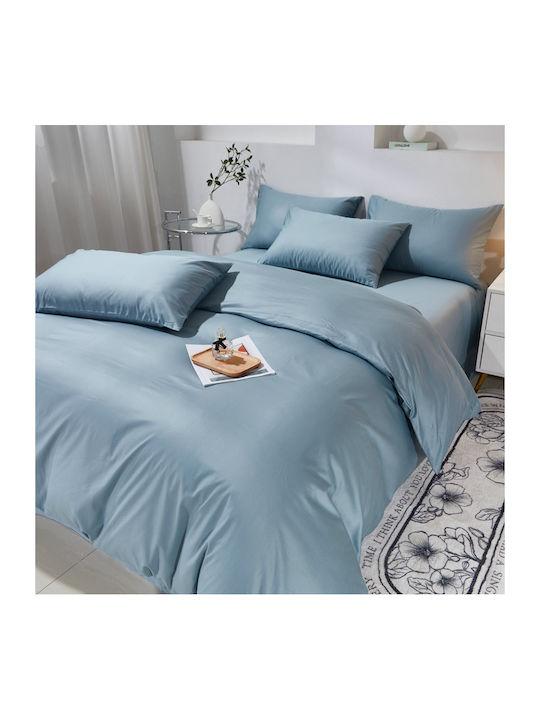 Σετ Παπλωματοθήκη Βαμβακέρή Μονή 160x240cm 1 Μαξιλαροθήκη & 1 Σεντόνι Γκριζομπλέ