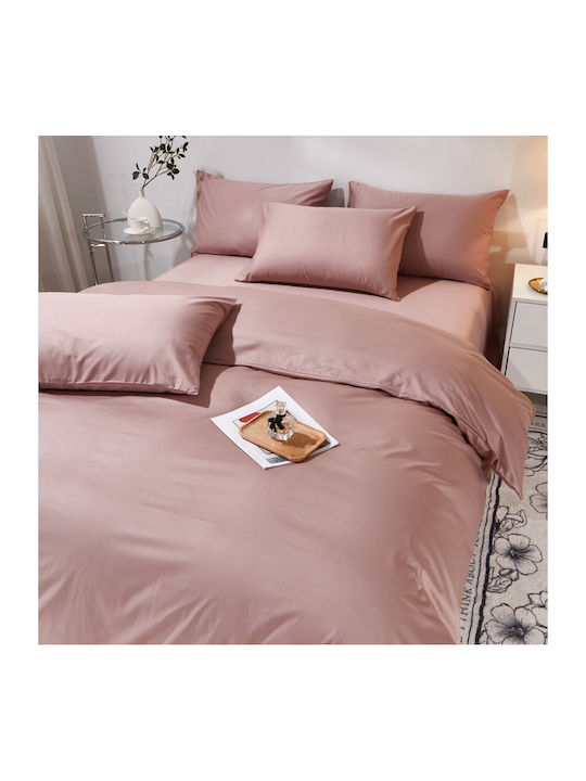 Single Cotton Duvet Cover Set 160x240cm 1 Pillowcase & 1 Pink Bed Sheet