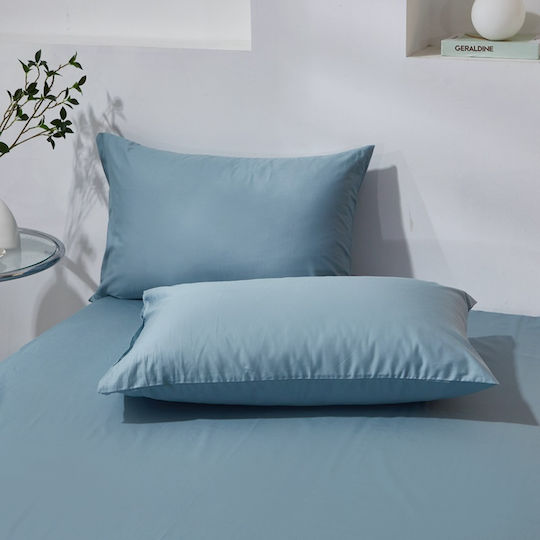 Single Cotton Duvet Cover Set 160x240cm 1 Pillowcase & 1 Bed Sheet Gray Blue