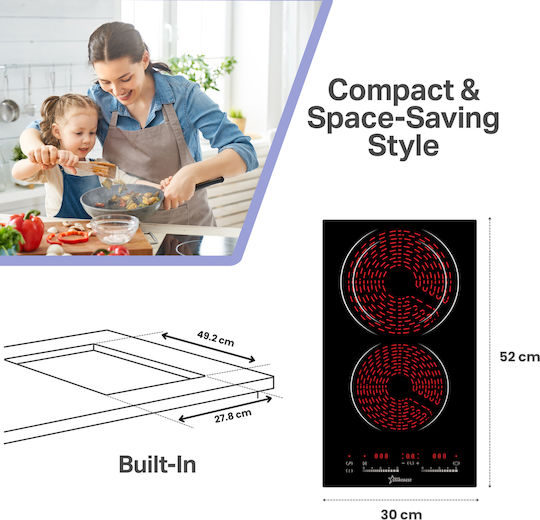 Starcrest Domino Ceramic Autonomous Cooktop With Lock Mode 52x30cm SEH-32S8