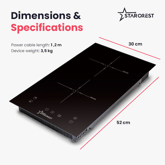 Starcrest Домино Индукционен Котлон Независим с Функция Заключване 30x52см SIH-3030