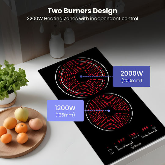 Starcrest Domino Ceramic Autonomous Cooktop With Lock Mode 52x30cm SEH-32S8