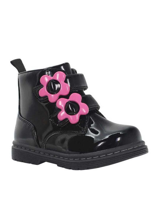 Anatomic Kids Ankle Boots in Patent Leather with Hoop & Loop Closure Black