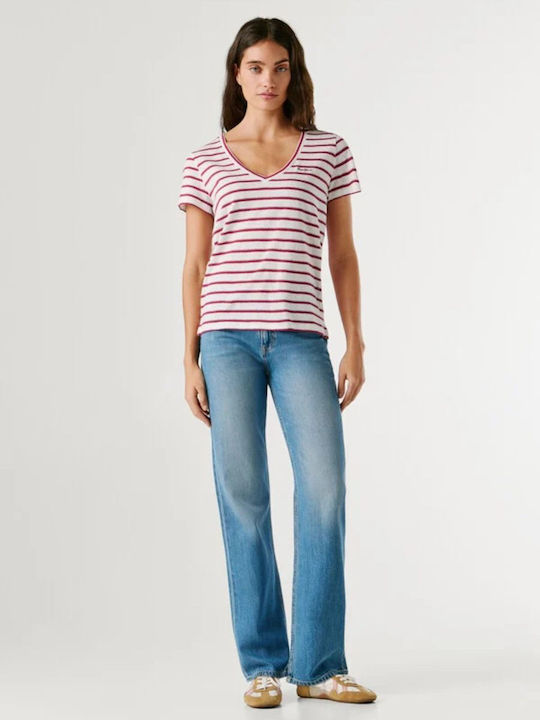 Megan Women's Blouse with V Neckline Striped White