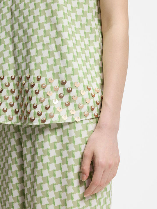 Women's Sleeveless Blouse with V-Neck Green
