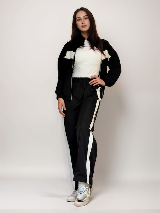 Women's Black Set with Striped Trousers