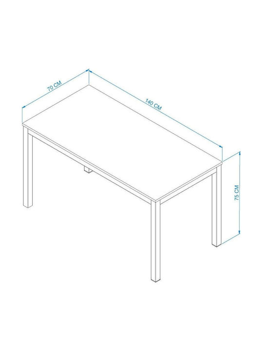 Masă Albă Pentru Sala De Mese Cu Suprafață Din Stejar 140x70x75cm