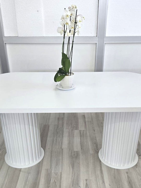 Бяла Маса За Трапезария MDF Овална С Цилиндрични Крака 90x170см