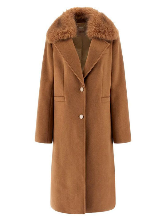 Women's Brown Coat with Fur Details