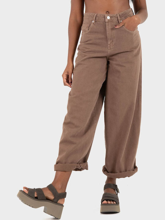 Damen Hochsitzt Stoff Hose Dunkelbraun