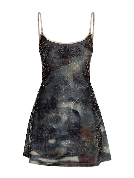 Summer Mini Evening Dress Open Back with Mesh Blue