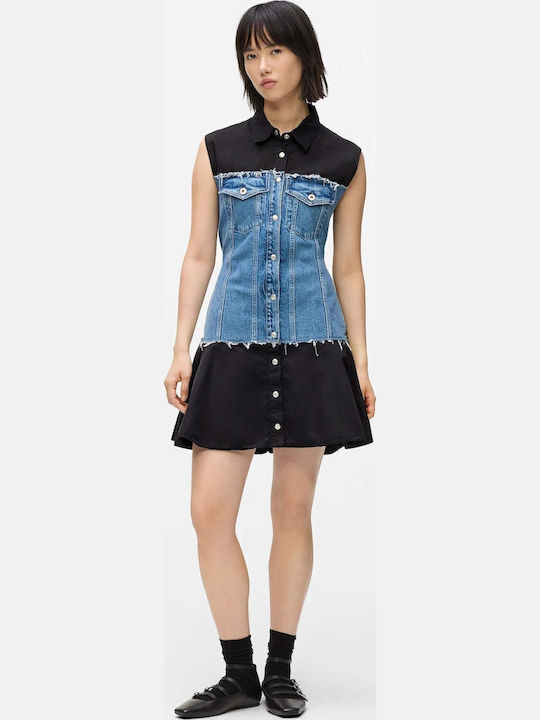 Summer Mini Shirt Dress Denim Black Blue