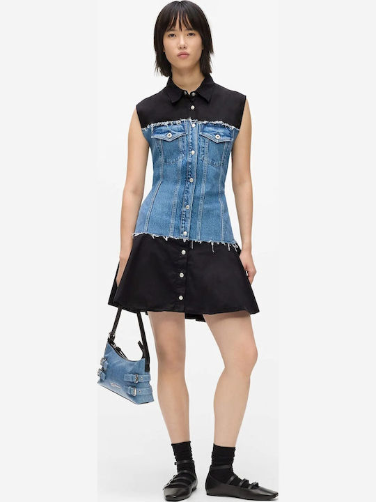 Summer Mini Shirt Dress Denim Black Blue
