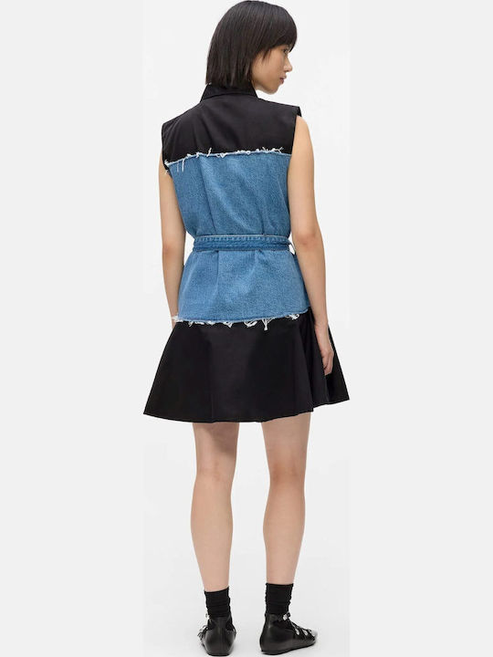 Summer Mini Shirt Dress Denim Black Blue