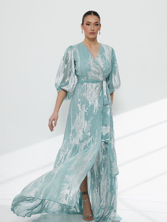 Rochie Maxi Pentru Nuntă Botez Cu Dantelă Turcoaz