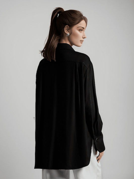 Long Sleeve Women's Denim Shirt Black