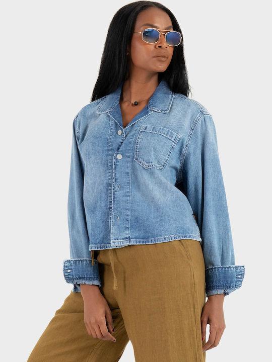 Long Sleeve Women's Shirt Medium Aged Denim