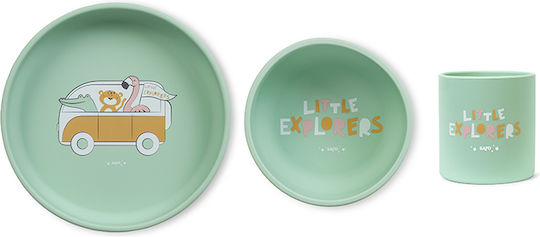 Saro Little Feeding Set Made of Silicone with Anti-Slip Green Base 3 Pieces