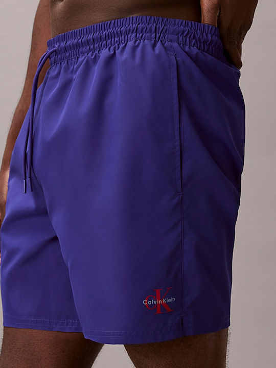 Medium Drawstring Men's Swimwear Shorts Blue River Fog with Patterns