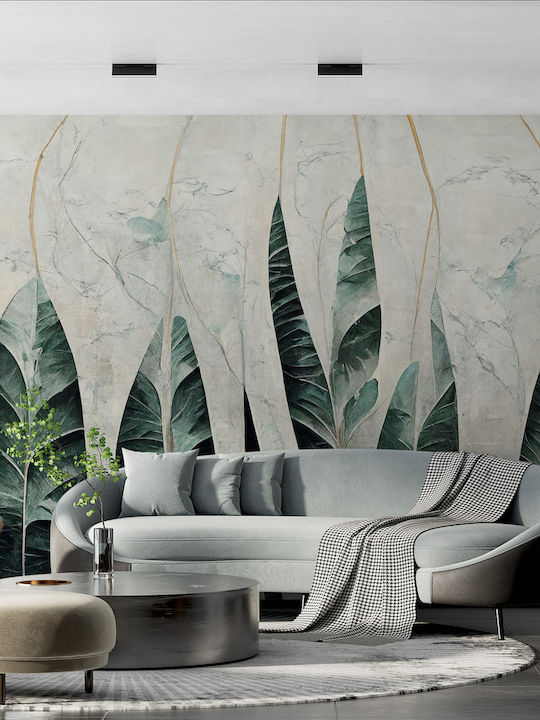 Modern Elegant Urban Jungle Leaves Marble Green White Wallpaper