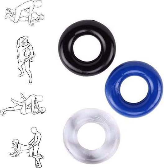 Smd Stay Hard Penis Rings Set Comfort Fit Δαχτυλίδια Στύσης Σιλικόνης Black Blue Transparent 3τμχ