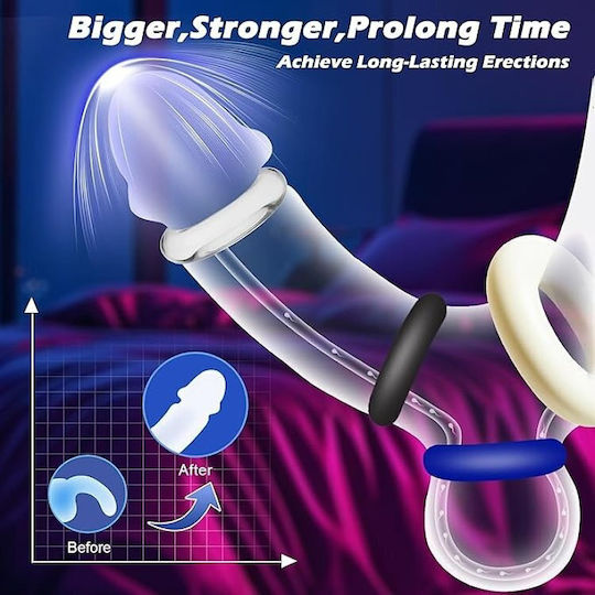 Smd Stay Hard Penis Rings Set Comfort Fit Δαχτυλίδια Στύσης Σιλικόνης Black Blue Transparent 3τμχ