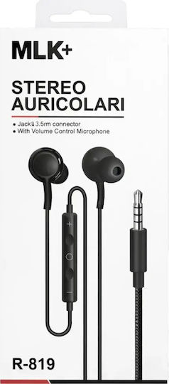 Mlk+ R-819 Енсърмени Слушалки In Ear Микрофон Джак 3.5mm Оплетен Кабел Черни