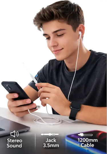 Mlk+ R-820 Кабелни In Ear Слушалки с Микрофон Jack 3.5mm Усилено Кабел Бели