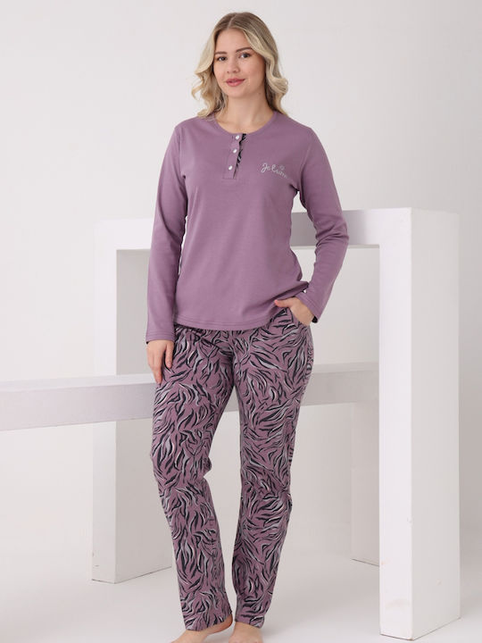 Pijamangel Set Pijamale Dama De Iarnă Violet Deschis