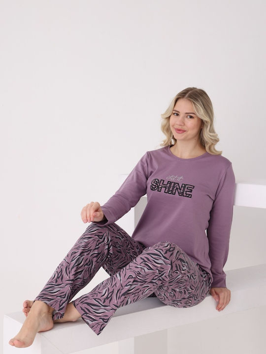 Pijamangel Set De Pijamale Dama De Iarnă Violet Deschis Pangel2204