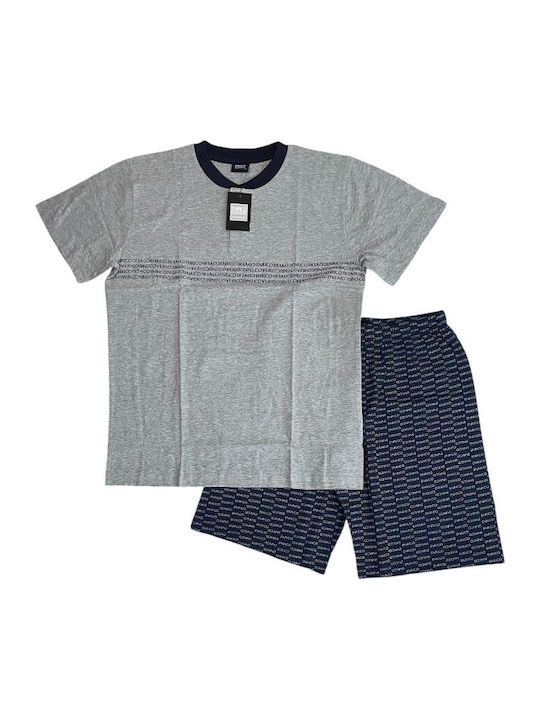 Enrico Coveri Sommer Herrenpyjama Bluse Grau Melange