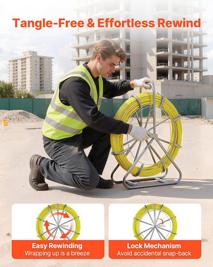 Vevor Braided Fishing Tape Locking Mechanism 152m 6.3mm Electrical Installations Difficult Locations Non Conductive Zjkydblxw14iq3yp7001v0