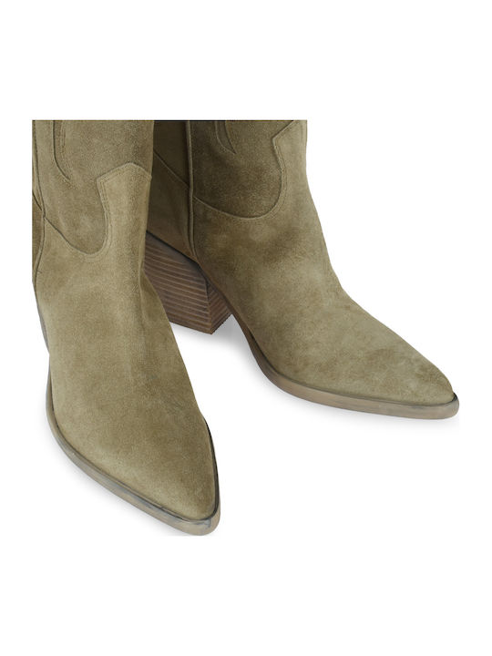 Suede Women's Boots with High Heel Brown