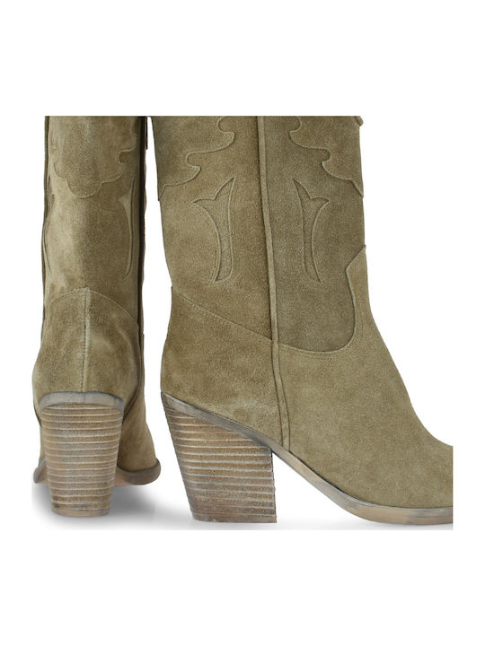 Suede Women's Boots with High Heel Brown