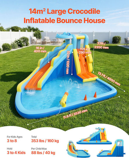 Vevor Inflatable Splash & Play Castle with Slide for Ages 3+