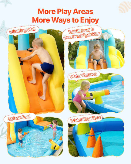 Vevor Inflatable Splash & Play Castle with Slide for Ages 3+